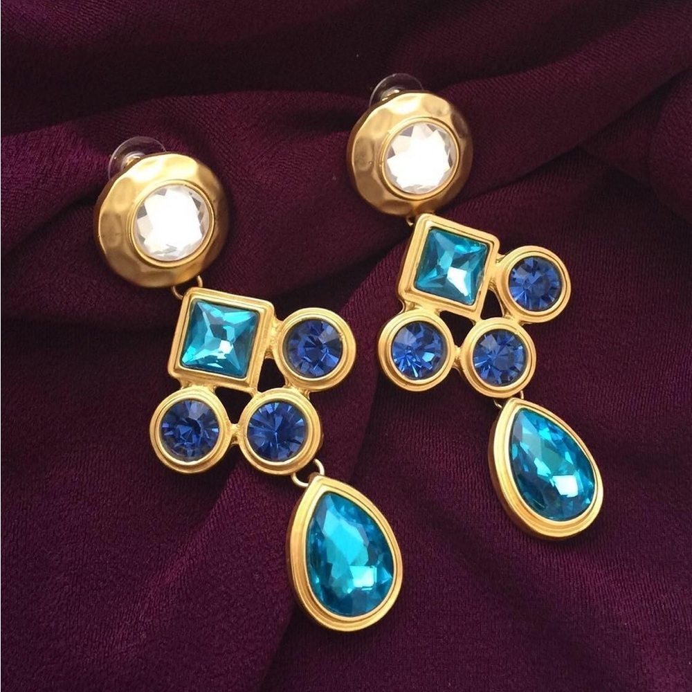 Bohemian Style Gold and Blue Statement Earrings